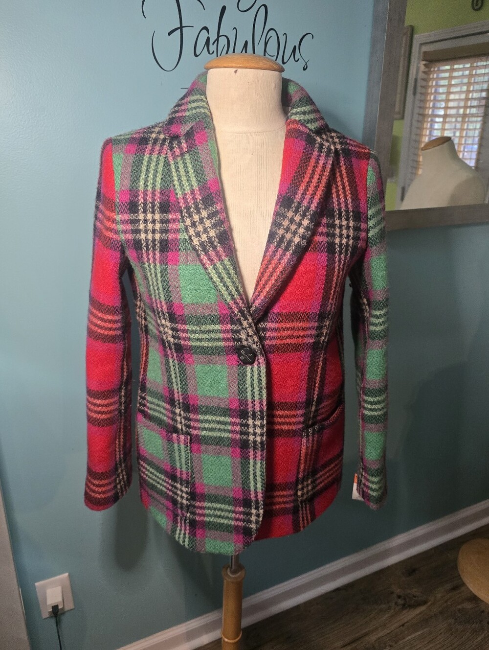 Ultra Luxe Vilagallo Colorful Plaid Single-Button Blazer